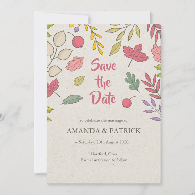Rustic Fall Floral Autumn Save the Date Card (Front)