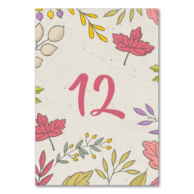 Rustic Fall Floral Autumn Table Number Card (Front)