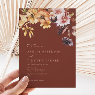 Rustic Fall Floral Boho Terracotta Wedding Invitation