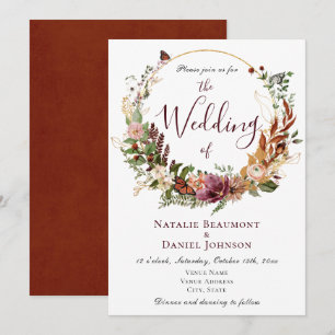 Rustic Fall Floral & Botanical Wedding Invitation