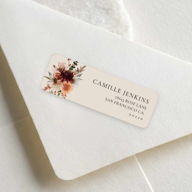 Rustic Fall Floral Bridal Shower (Fall Burgundy Floral Return Address Label)
