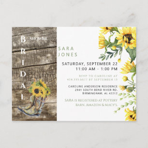 Rustic Fall Floral Bridal Shower Sunflower Postcard