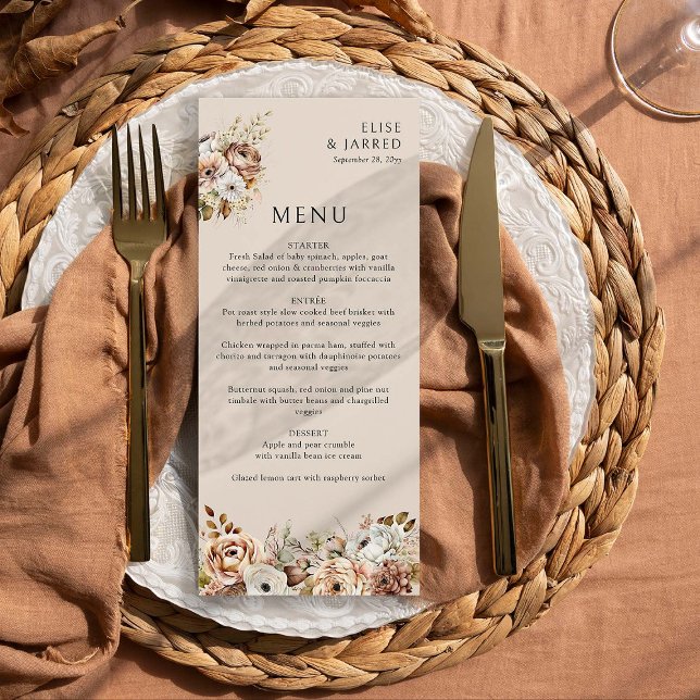 Rustic Fall Floral Brown Neutral Country Wedding Menu (Wedding Menu from Rustic Floral Brown Neutral Wedding Collection by Darling & May)
