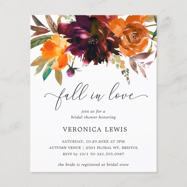 Rustic Fall Floral Budget Bridal Shower Invitation Flyer (Front)