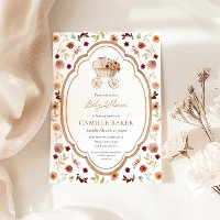 Rustic Fall Floral Burgundy Baby Shower Invitation