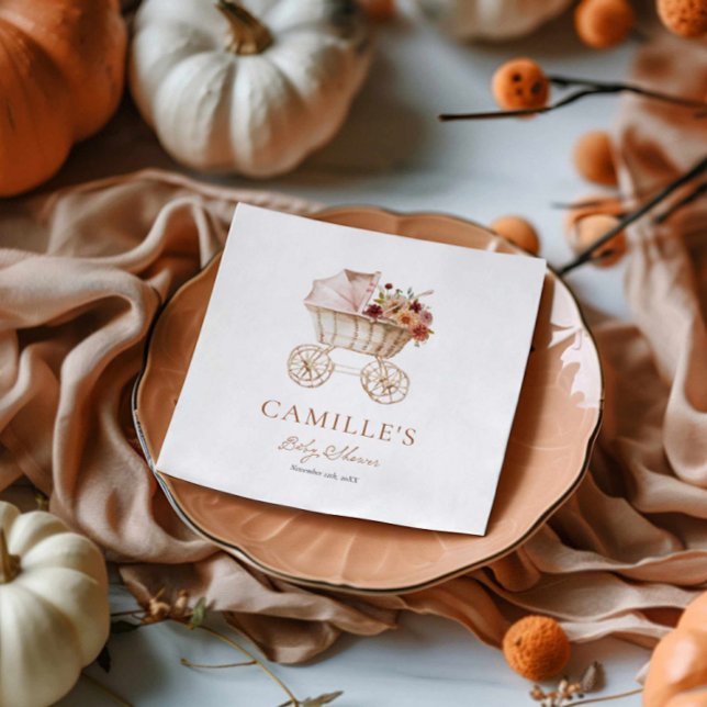 Rustic Fall Floral Burgundy Baby Shower Napkin (Rustic Fall Floral Baby Shower Paper Napkins)