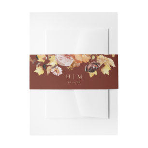 Rustic Fall Floral Burgundy Wedding  Invitation Belly Band