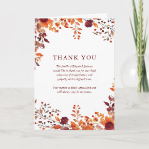 Rustic Fall Floral Celebration Of Life Funeral Thank You Card