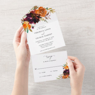 Rustic Fall Floral Elegant Wedding All In One Invitation