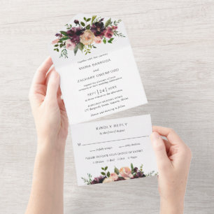 Rustic Fall Floral Elegant Wedding All In One Invitation