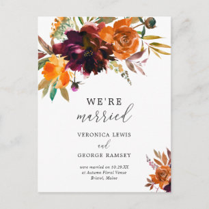 Rustic Fall Floral Elegant Wedding Announcement Postcard