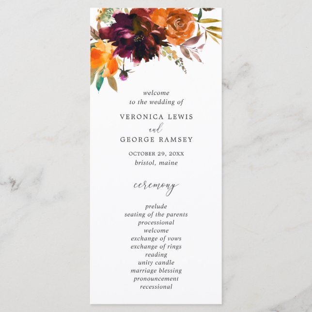 Rustic Fall Floral Elegant Wedding Programme (Front)