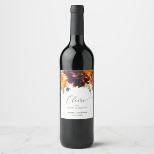 Rustic Fall Floral Elegant Wedding Wine Label