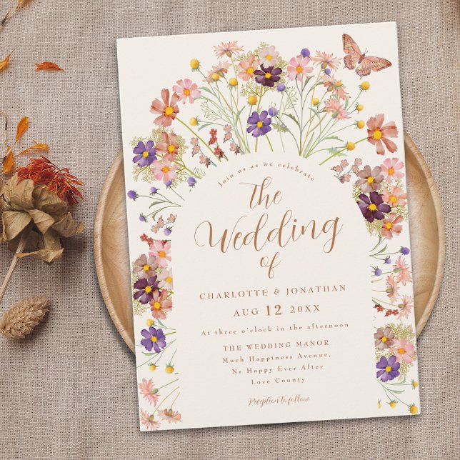 Rustic Fall Floral Floral Wedding Invitation (Boho fall rustic floral wedding invitation whimsical watercolor wildflowers and butterfly )