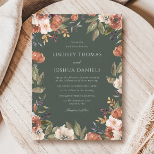Rustic Fall Floral Green Wedding Invitation