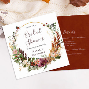 Rustic Fall Floral & Greenery Square Bridal Shower Invitation