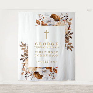 Rustic Fall Floral Holy Communion Photo Backdrop Tapestry
