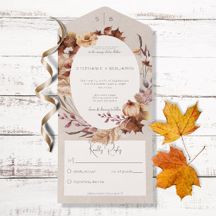 Rustic Fall Floral & Leaves No Dinner All In One Invitation