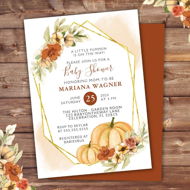 Rustic Fall Floral Little Pumpkin Baby Shower Invitation (Creator Uploaded)