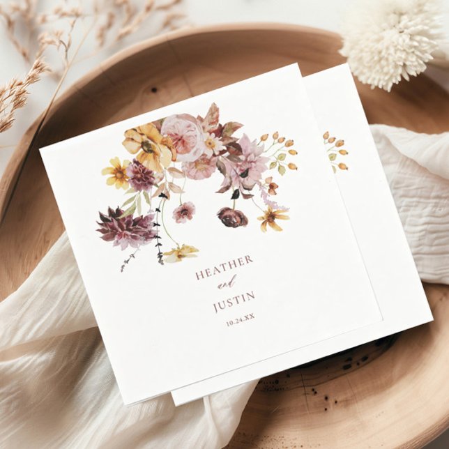 Rustic Fall Floral Monogram Wedding  Napkin (Creator Uploaded)