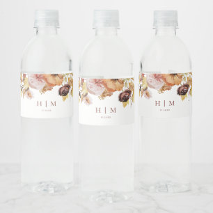 Rustic Fall Floral Monogram Wedding Water Bottle Label