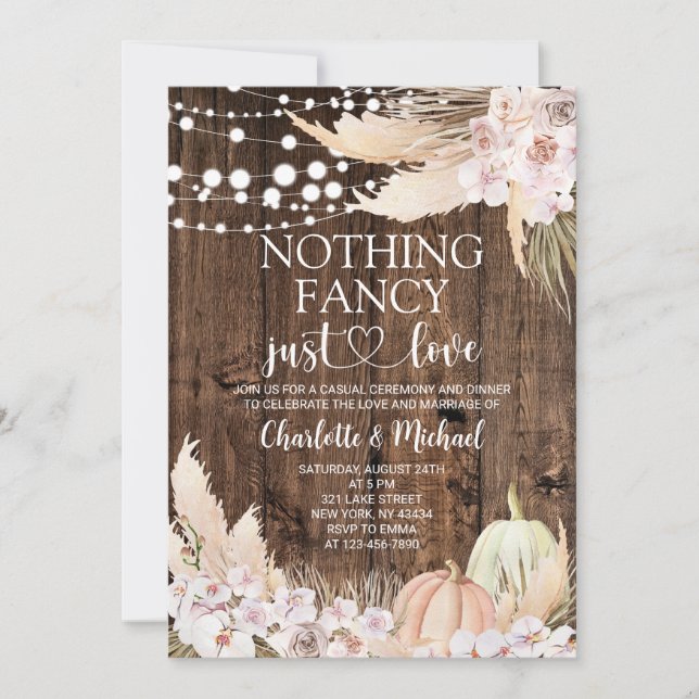 Rustic Fall Floral Nothing Fancy Just Love Wedding Invitation (Front)