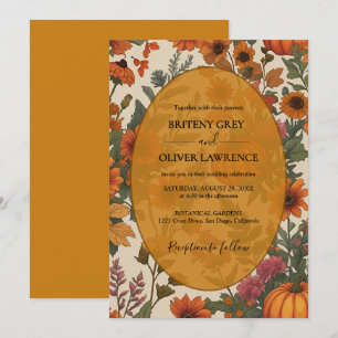 Rustic Fall Floral Pumpkin–Autumn Harvest Weeding Invitation
