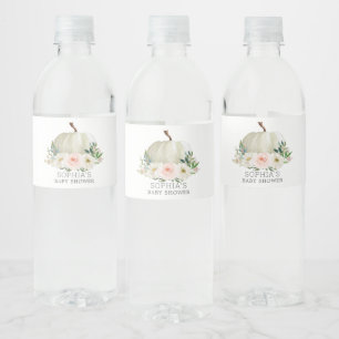 Rustic Fall Floral Pumpkin Baby Shower Water Bottl Bottle Label