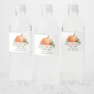 Rustic Fall Floral Pumpkin Baby Shower Water Bottle Label