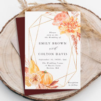 Rustic Fall Floral Pumpkin Gold Geometric Wedding