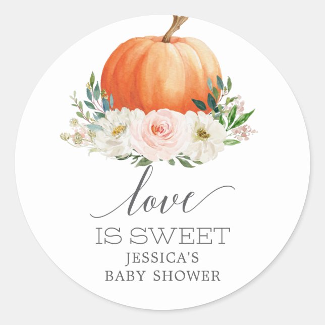 Rustic Fall Floral Pumpkin Love Is Sweet Favour Classic Round Sticker (Front)