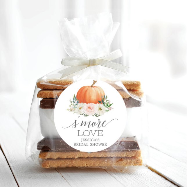Rustic Fall Floral Pumpkin S'More Love Favour Classic Round Sticker (Creator Uploaded)