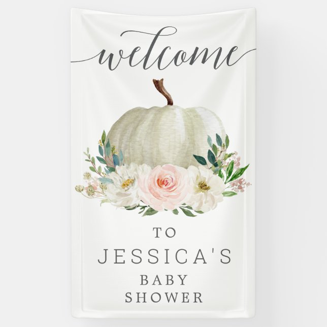 Rustic Fall Floral Pumpkin Vinyl Birthday Welcome  Banner (Vertical)