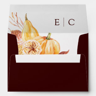 Rustic Fall Floral Pumpkin Wedding 5x7 Burgundy Envelope