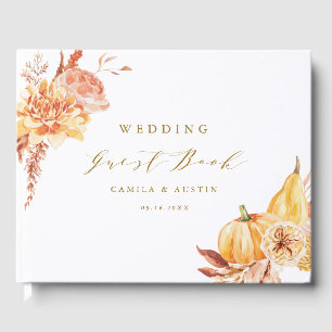 Rustic Fall Floral Pumpkin Wedding Gold Script Guest Book