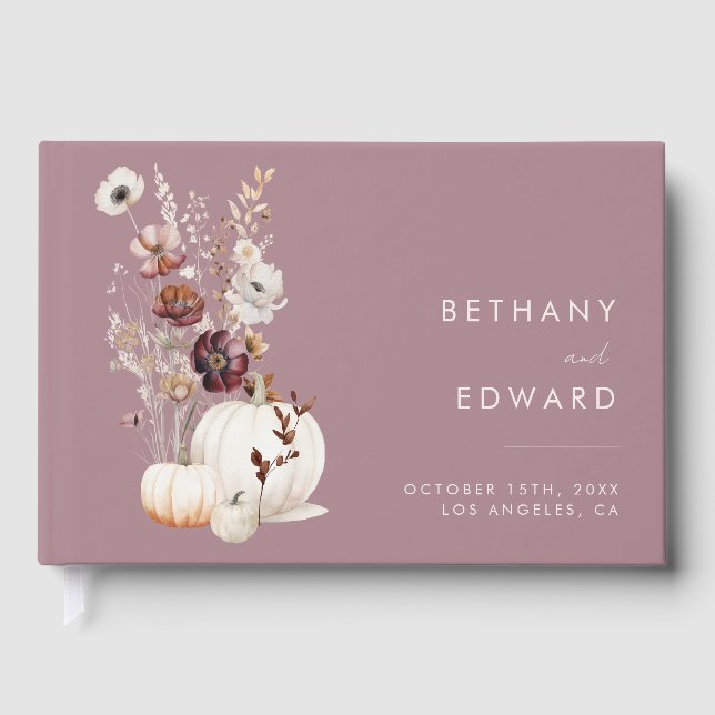 Rustic Fall Floral Pumpkin Wedding Guest Book (Front)