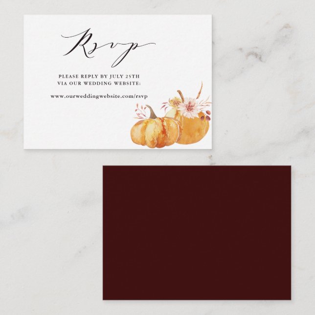 Rustic Fall Floral Pumpkin Wedding Website RSVP Enclosure Card (Front/Back)