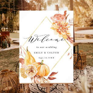 Rustic Fall Floral Pumpkin Wedding Welcome Sign