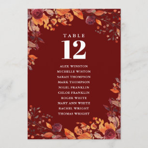 Rustic Fall Floral Table Number Seating Chart