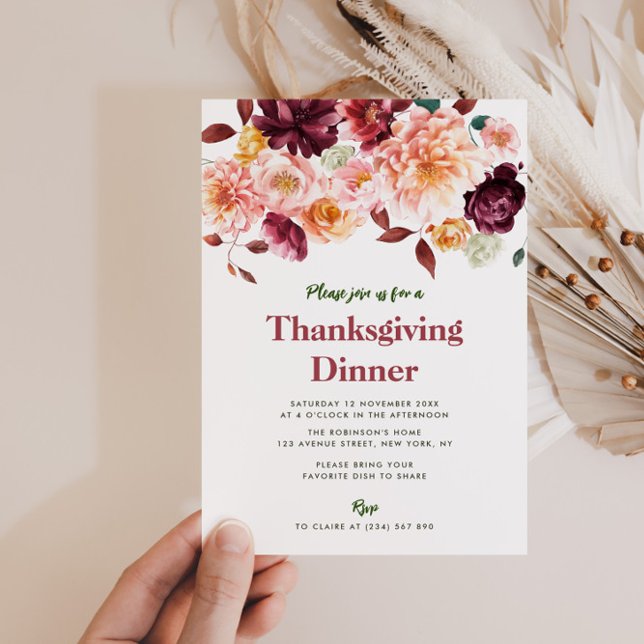 rustic fall floral thanksgiving dinner invitation (Creator Uploaded)