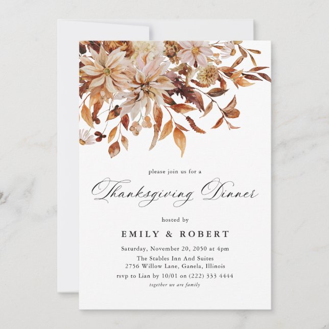 Rustic Fall Floral Thanksgiving Invitation (Front)