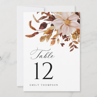 Rustic Fall Floral Thanksgiving Table Number Card