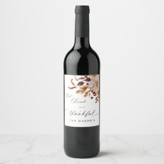 Rustic Fall Floral Thanksgiving Wine Bottle Label