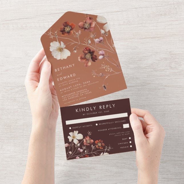 Rustic Fall Floral Wedding All In One Invitation (Tearaway)