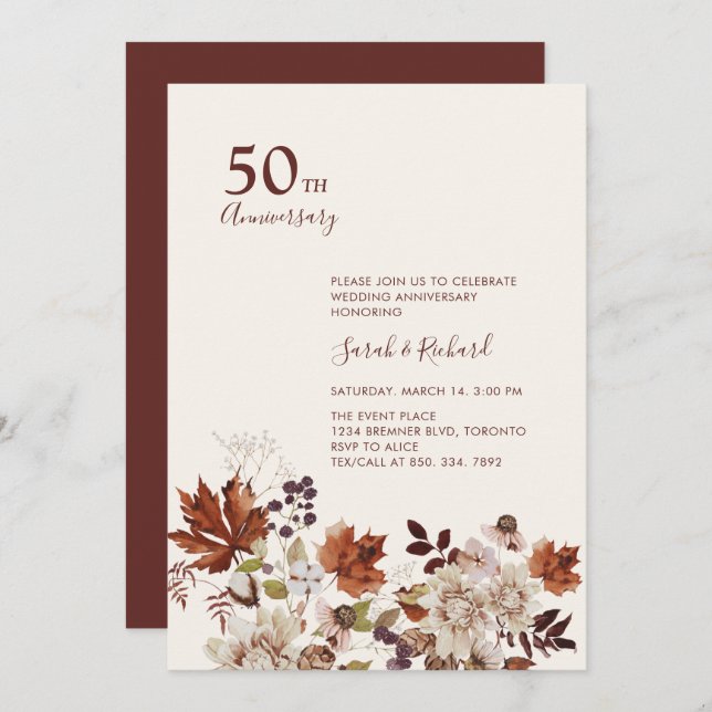 Rustic Fall Floral Wedding Anniversary Party Invitation (Front/Back)