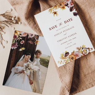 Rustic Fall Floral Wedding Save The Dates Invitation