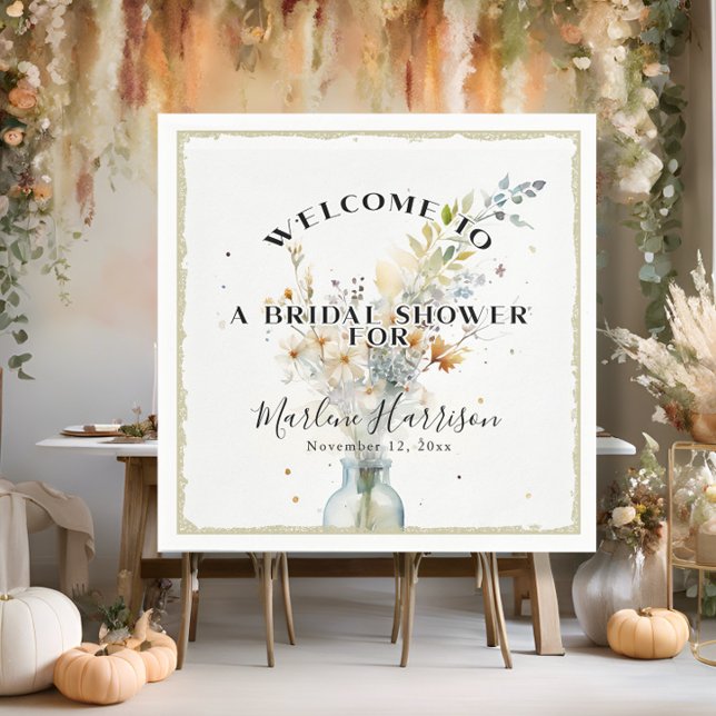 Rustic Fall Floral Wildflowers Bridal Shower Napkin (Creator Uploaded)