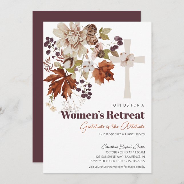 Rustic Fall Floral Women's Church Retreat Invitation (Front/Back)