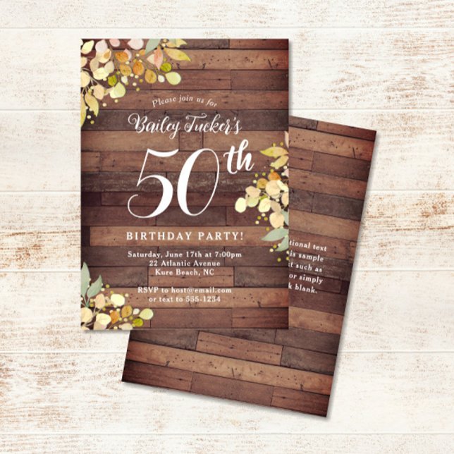 Rustic Fall Florals Gold Foil Dots 50th Birthday Invitation (Creator Uploaded)
