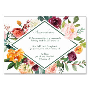 Rustic Fall Flowers Sage Green Accommodation Cards